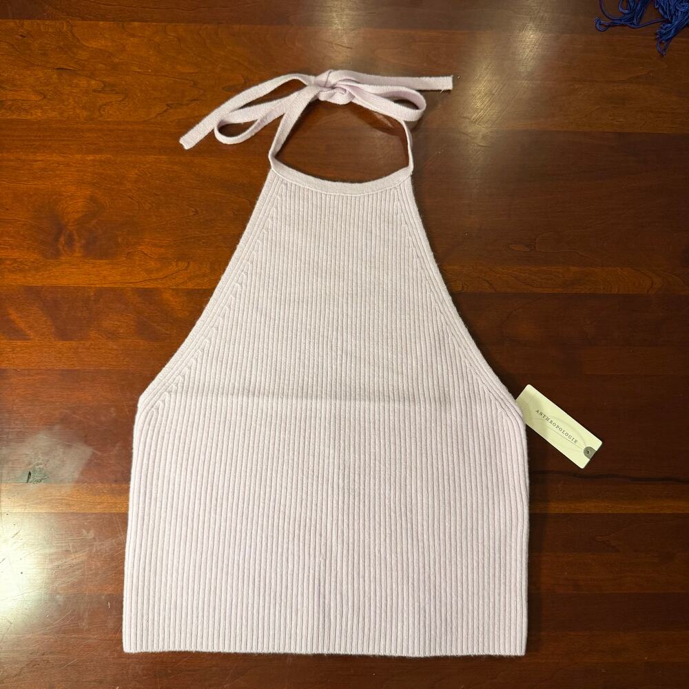 Anthropologie Crop Wool Cashmere Halter top Lavender Size L NWT